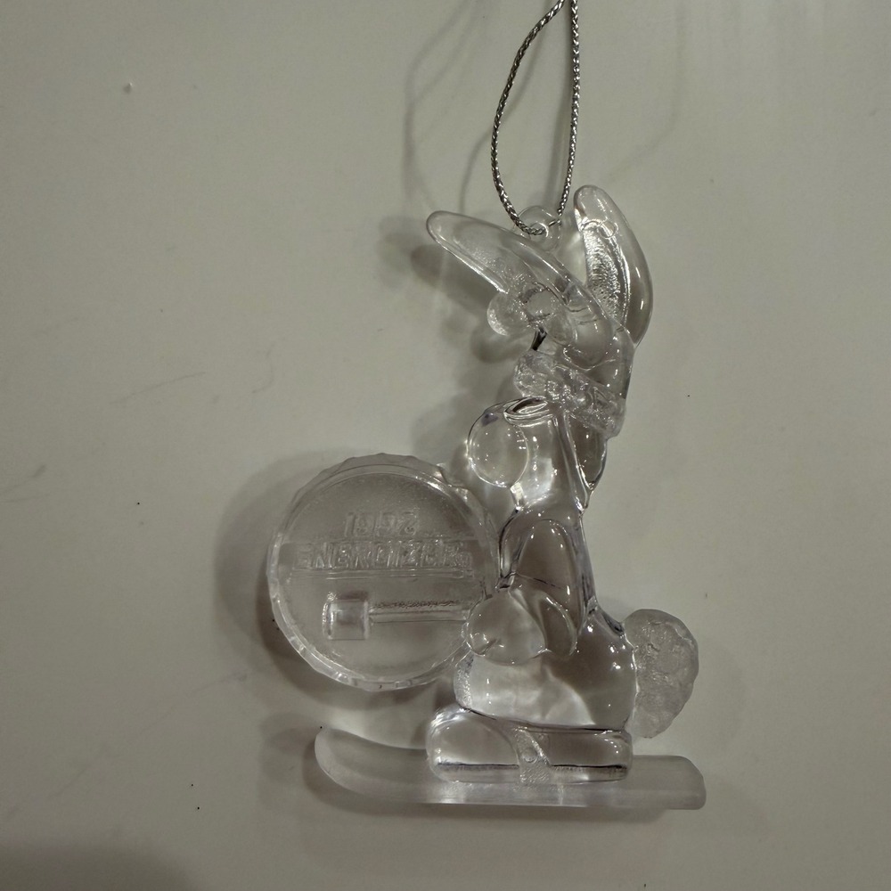 Vintage 1992 Energizer Bunny Clear Acrylic Christmas Ornament Advertising Mascot